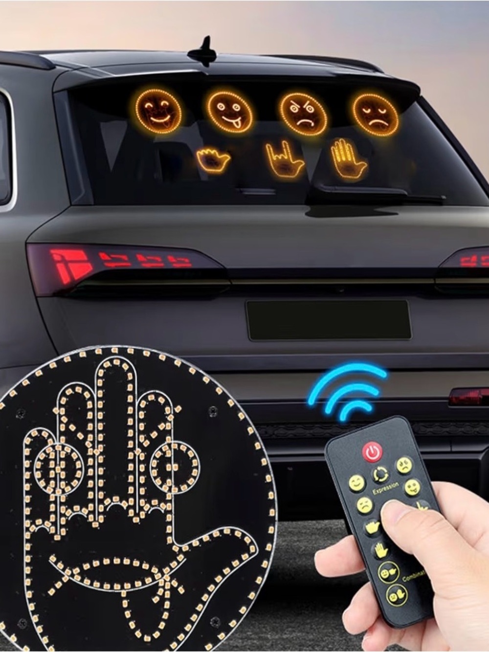 Fun Emoticon Gesture LED Car Light • Remote‑Controlled • New in Box